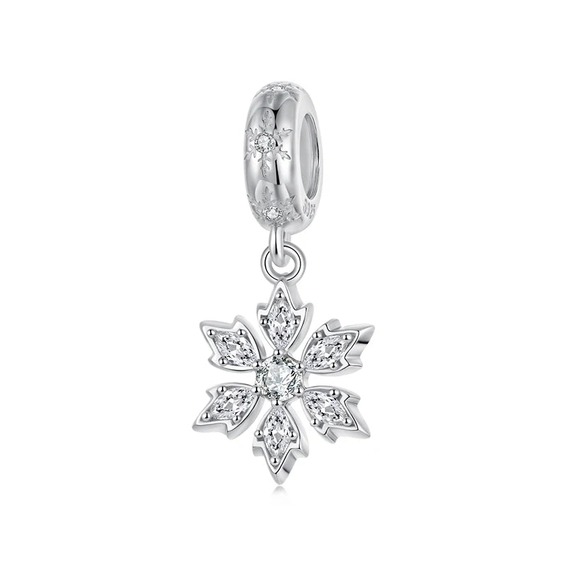 WOSTU 925 Silver Winter Snowflake Charm Penguin Pendant Blue Murano Glass Bead Fit DIY Bracelet Necklace Jewelry Making DIY Gift