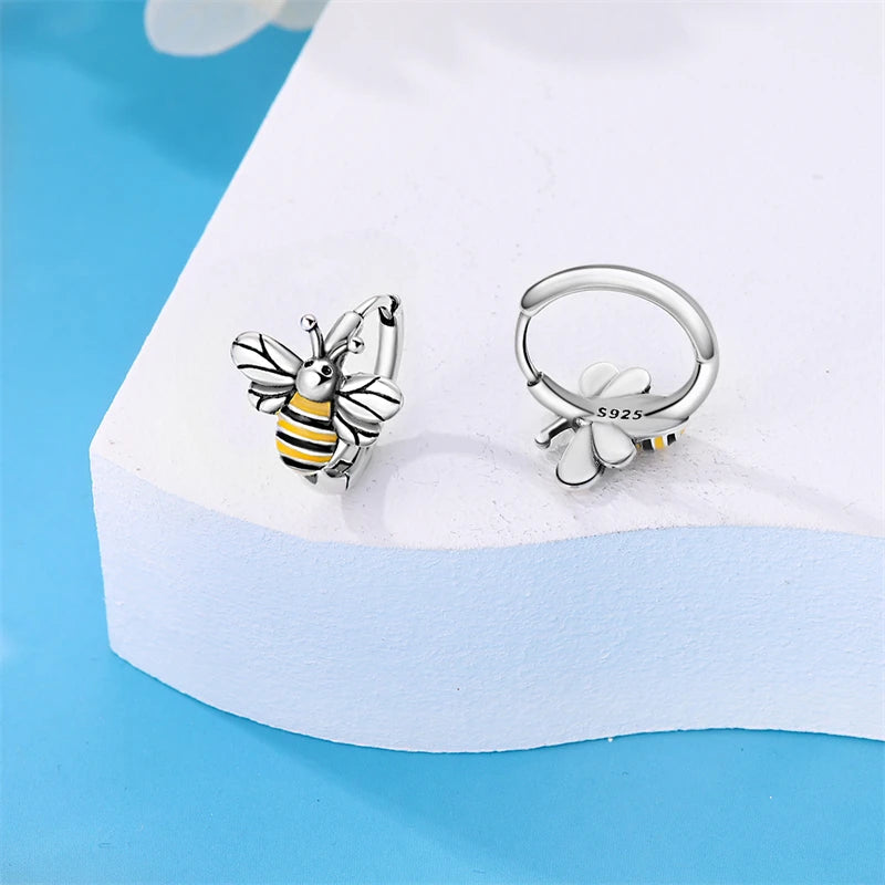 Springtime Earrings For Women 925 Silver Plated Double Hoop Butterfly Bees Ladybird Insect Earrings Party Jewelry Birthday Gifts