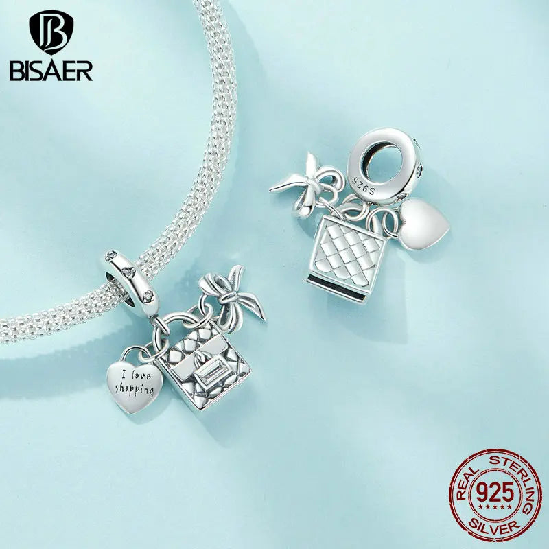 BISAER 925 Sterling Silver Baby Bottle Set Charm Bead Peigne Couverts Cute Pet Kit Pendentif de vacances Fit Femmes DIY Bracelet Bijoux