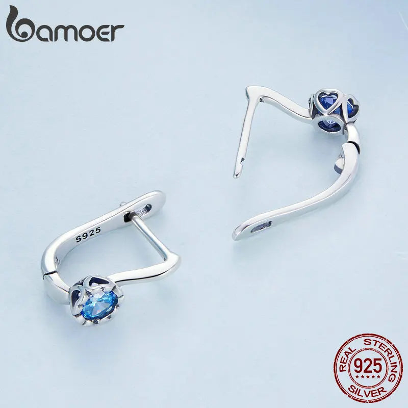 Bamoer 100% 925 Sterling Silver Original Blue Green Zircon Earrings Main Stone for Women Anniversary Wedding Fine Jewelry Gift