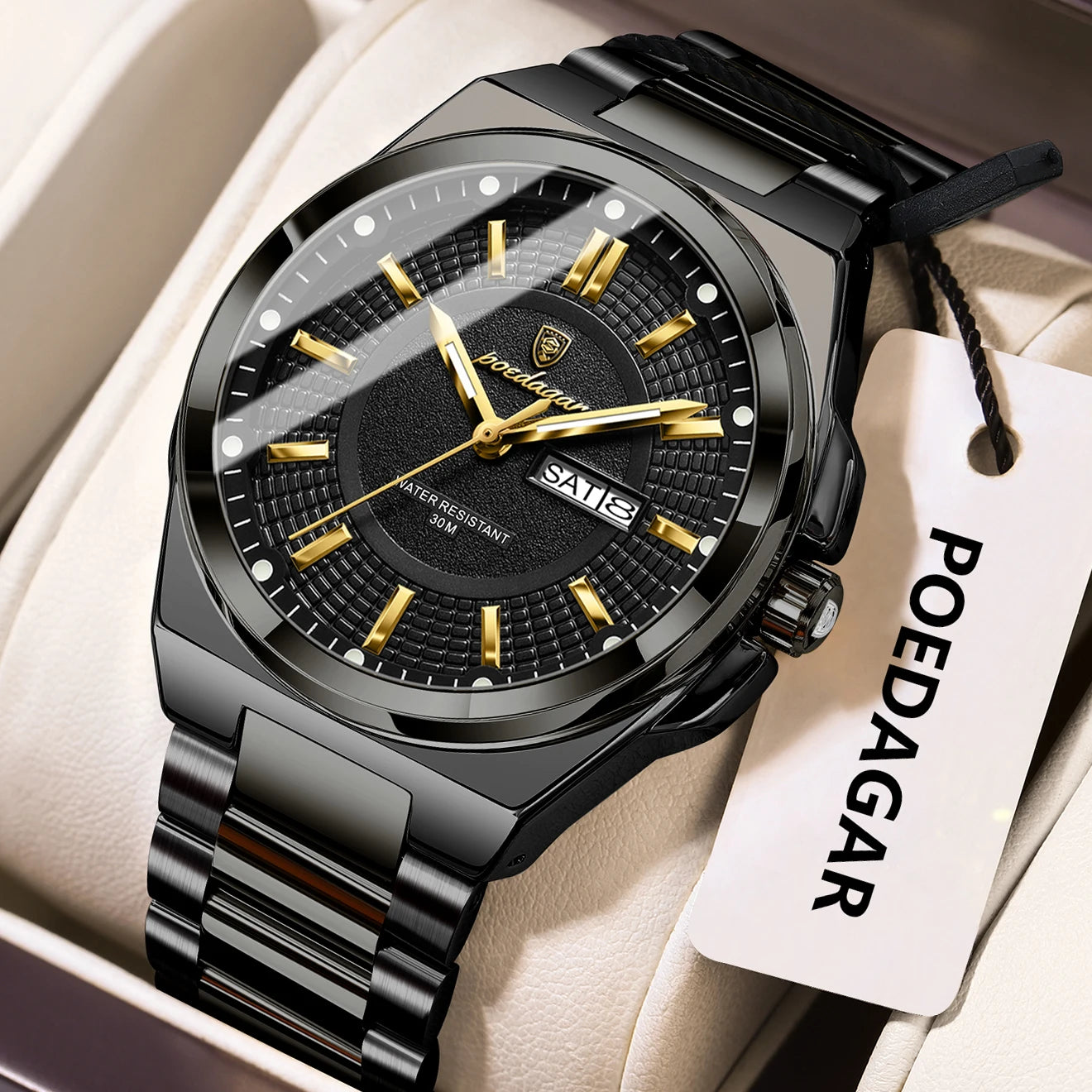 POEDAGAR Sport Original Men Clock Quartz Date Week Luxury Man Wristwatch Waterproof Luminous Stainless Steel Men's Watches Reloj - Madeinsea©