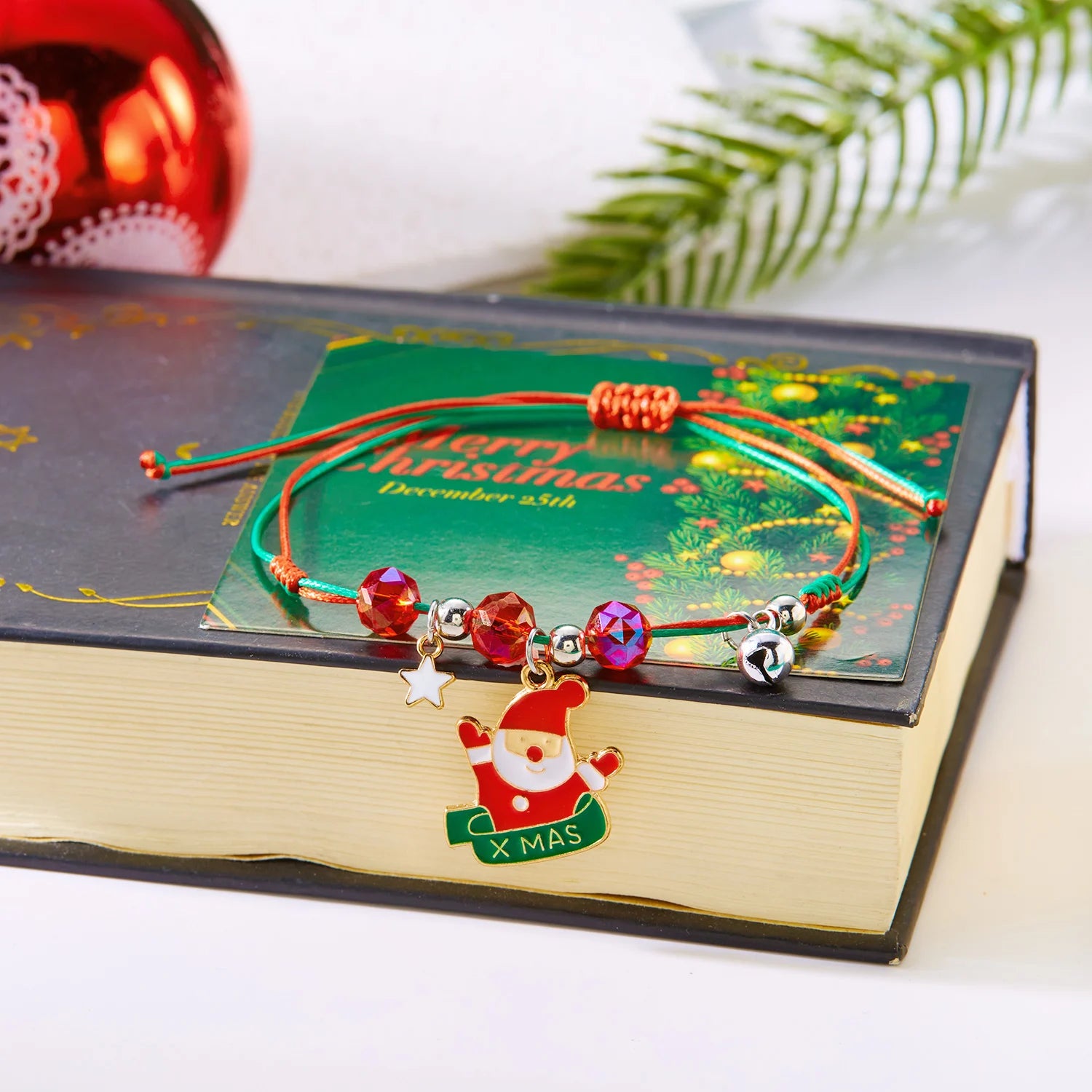 Merry Christmas Handwoven Braided Beads Bracelet for Women Santa Claus Xmas Tree Snowflake Moon Zircon Adjustable Bangle Gifts