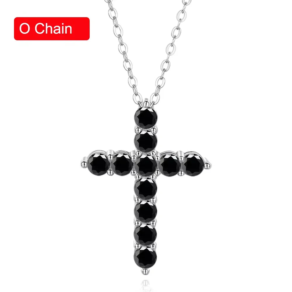 Serenity 3mm 4mm 5mm Black Moissanite Cross Pendant Necklace For Women Men 100% S925 Sterling Silver Jesus Neck Chain Plated 18K - Madeinsea©