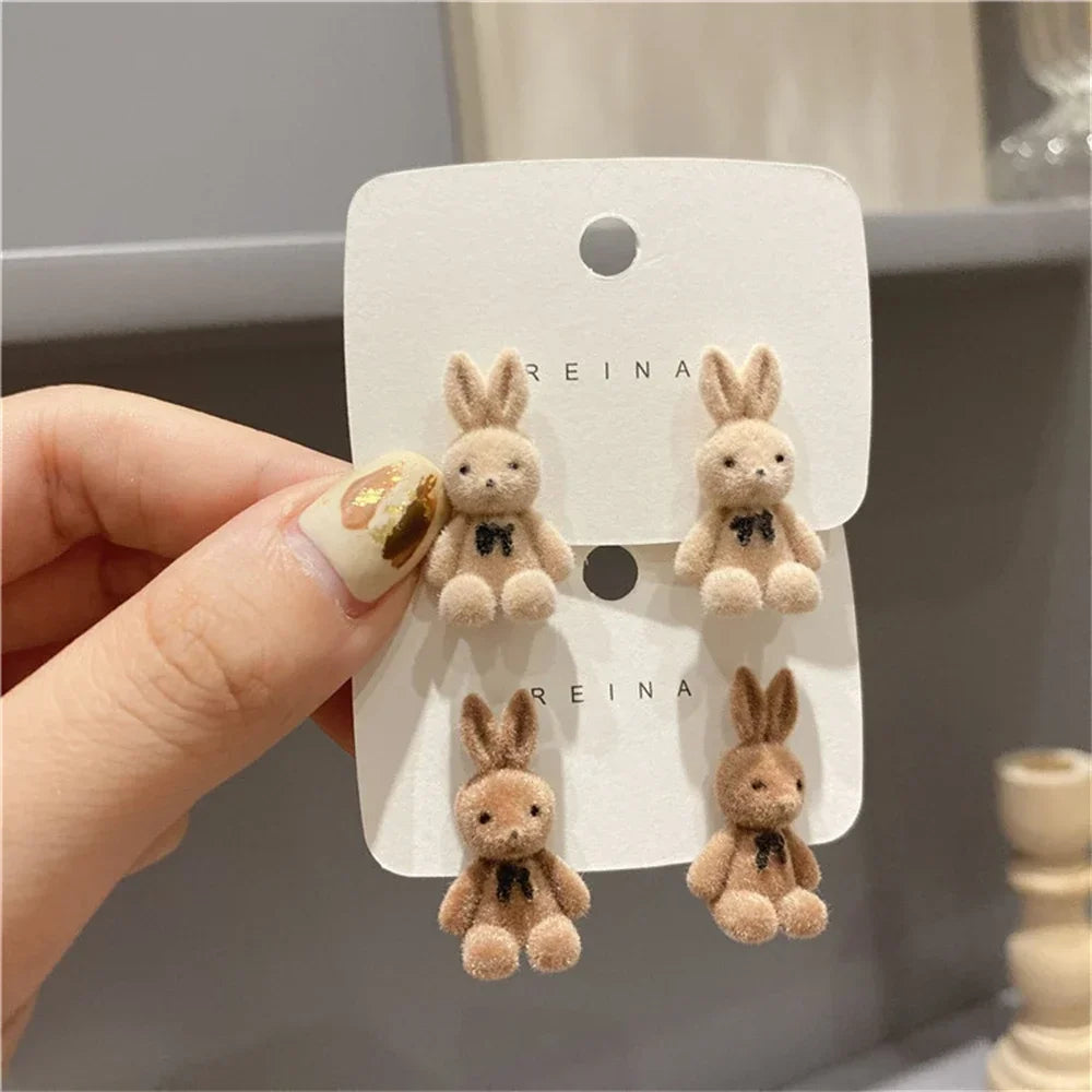 FSUNION 2025 New Korea Needle Autumn and Winter Earrings for Women Cute Flocking Rabbit Ear Studs Fashion Jewelry Gifts