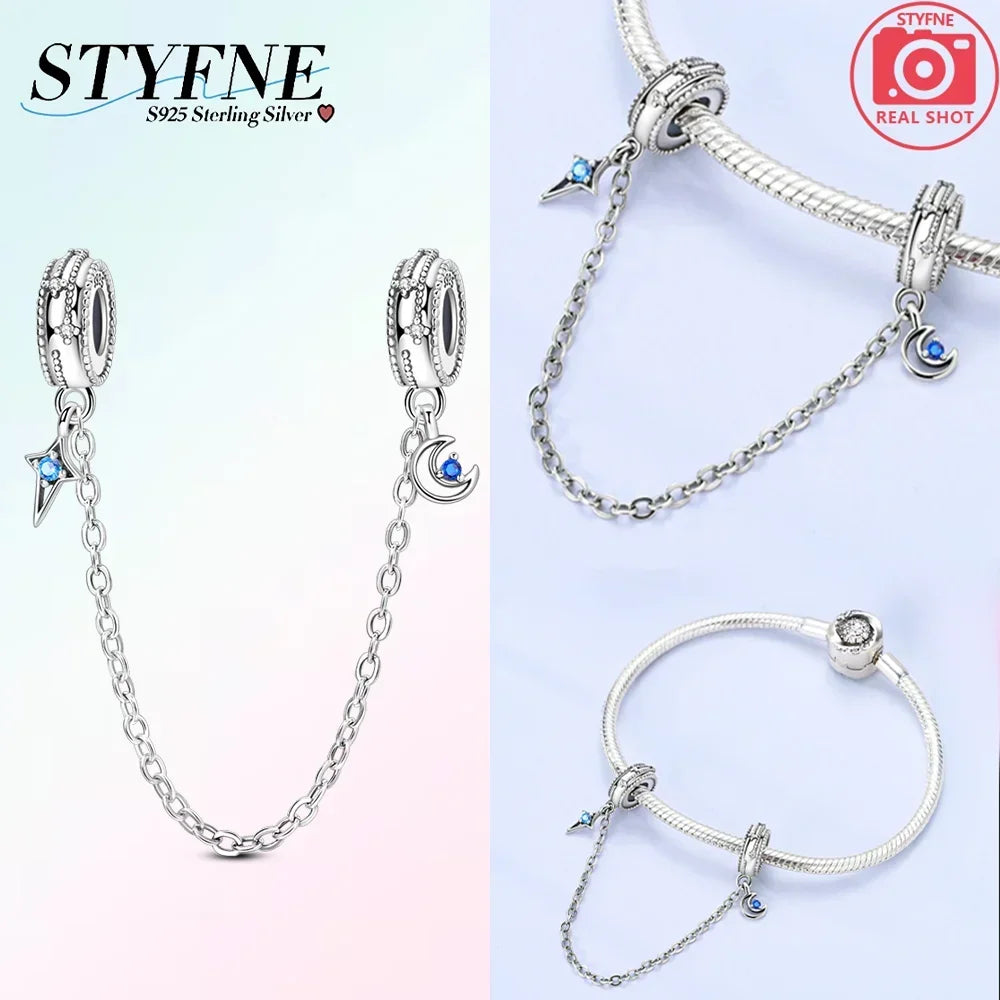 Original 100% 925 Sterling Silver Clasp Clip Bead Star Moon Safety Chain Fit 925 Original Bracelet DIY Jewelry Making Women Gift