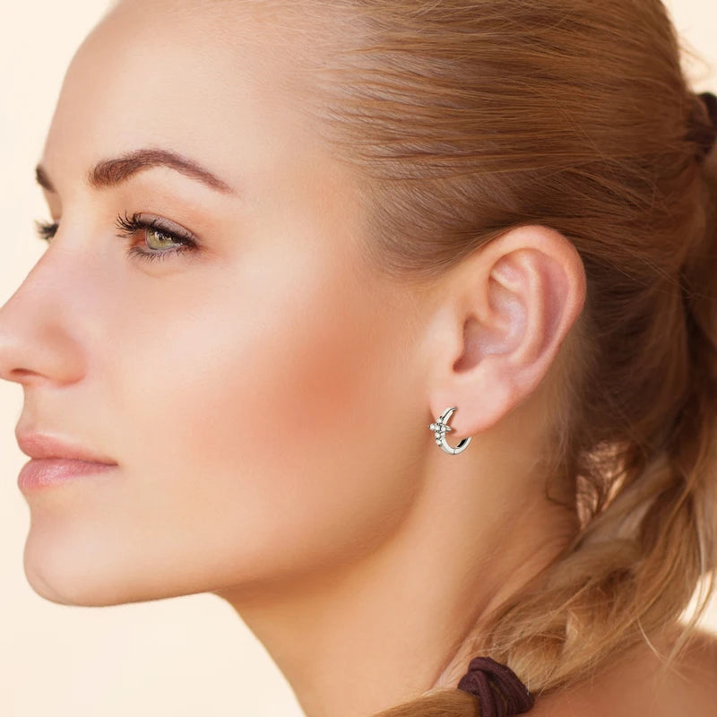 OXTAO Hoop Earrings 100% 925 Silver D Color 2.0mm Moissanite Ladies Fashion Cross Earring Wedding Jewelry Gift GRA Certificated