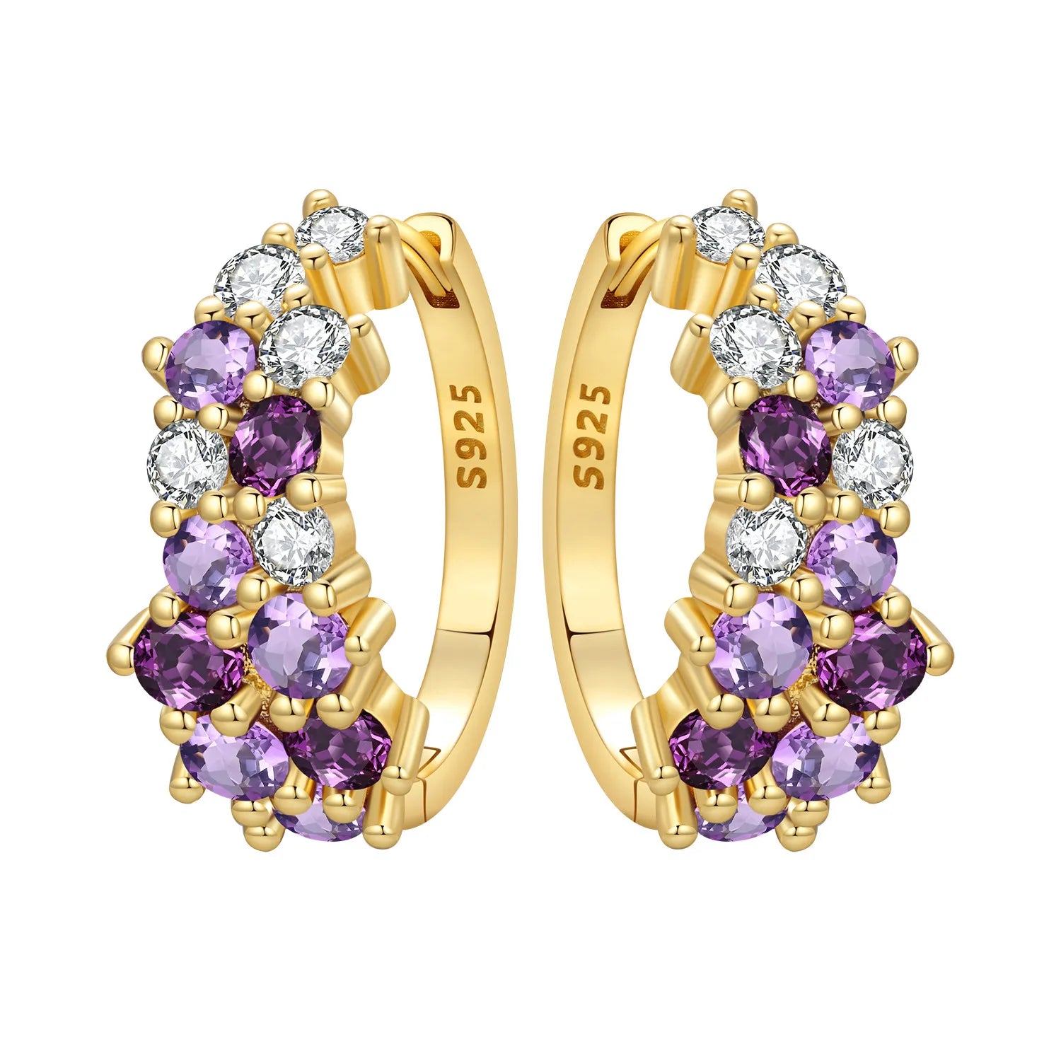PANPOKI S925 Sterling Silver Purple Gradient Zircon Design Earrings Versatile Hoop Earrings For Women Jewelry Trendy Party Gift