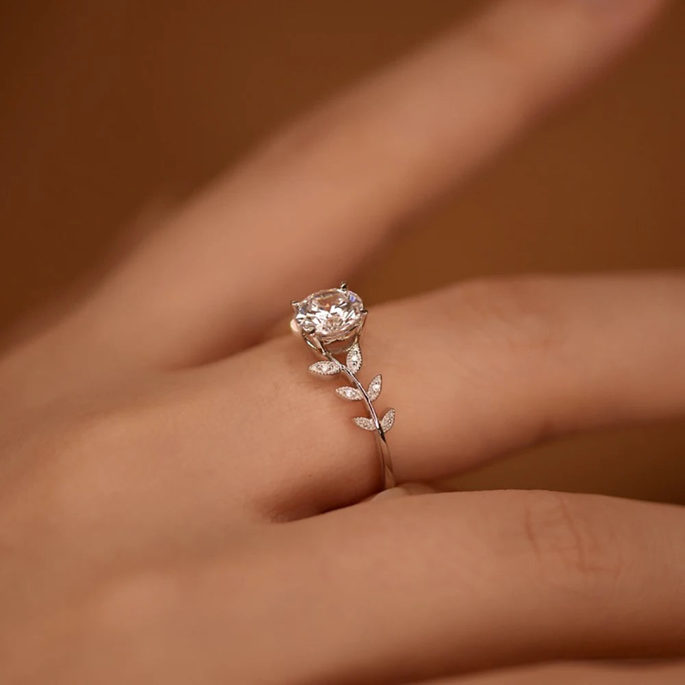 Serenity 1ct D Moissanite Rings for Women Wedding Bridal Gift S925 Sterling Silver Sparkling Lab Diamond Leaf Rings Fine Jewelry - Madeinsea©