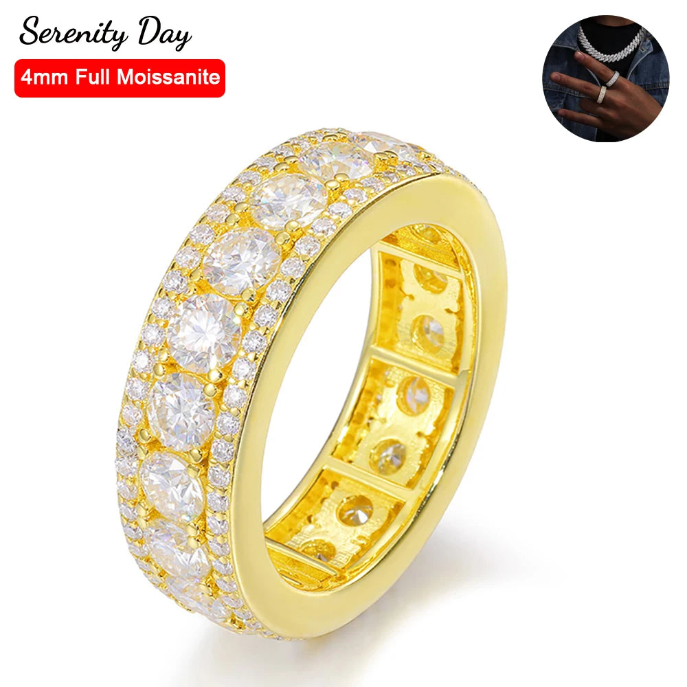 Serenity 4mm D Color all Moissanite Rings for Women Men 100% S925 Sterling Silver Plated 18K Hip Hop Trend Ring Fine Jewelry GRA