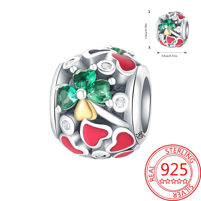 925 Sterling Silver Charm Green Monstera Leaves Charm Fit Bracelet Original Charm Bead for Women Jewelry DIY Making Fine Gift