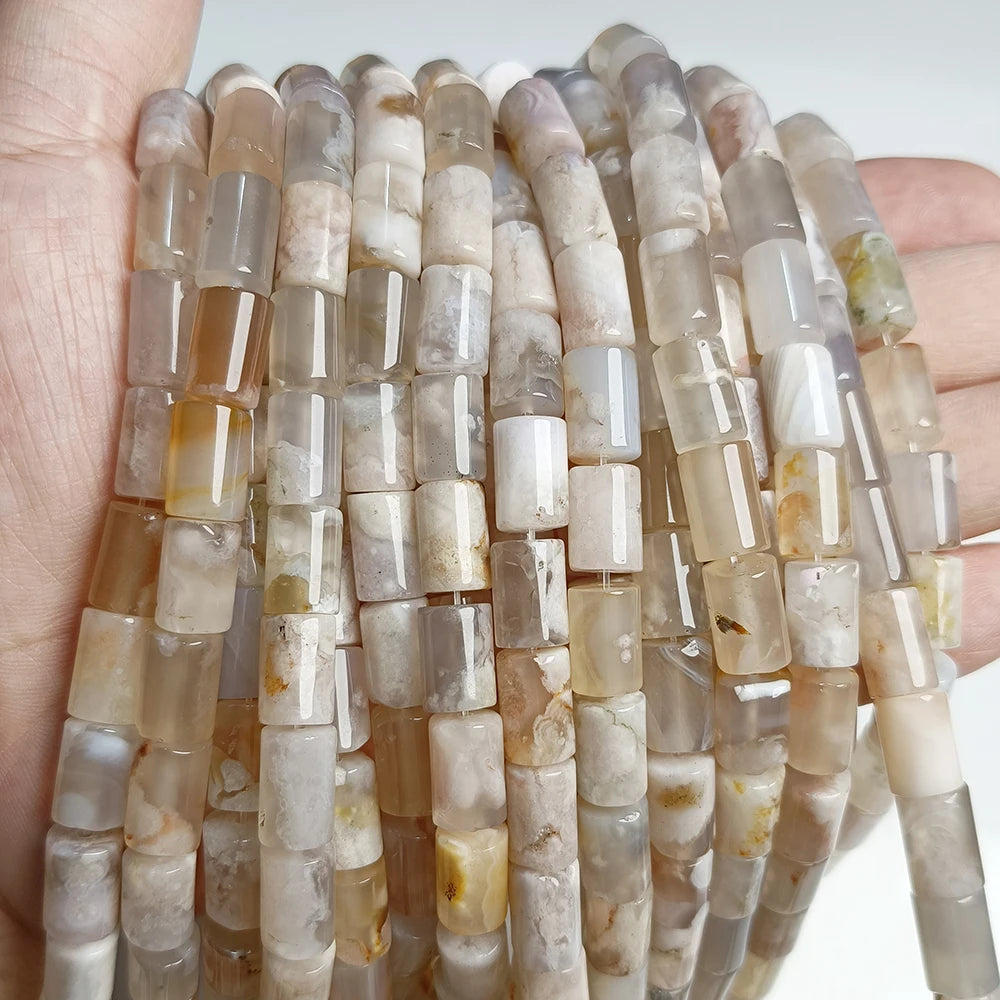 New Arrival Natural Sakura Agates Stone Bead Cherry Blossom Agat Rondelle Tube Loose Spacer Beads For Jewelry Making Accessories