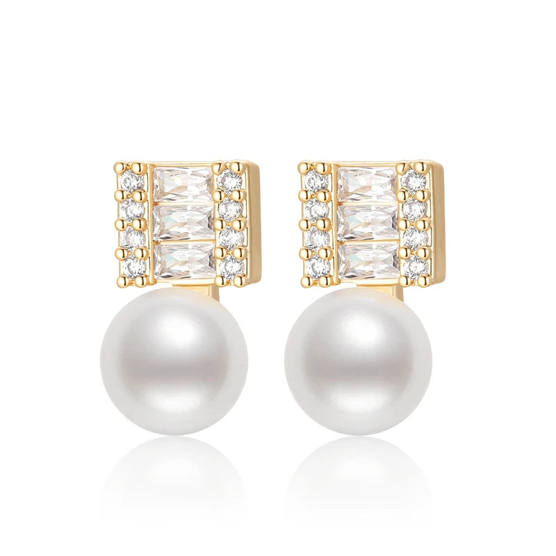 OXTAO Trendy Freshwater Pearl Stud Earrings Daily Wear Jewelry Valentine's Day Girlfriend Birthday Wedding Anniversary Gift