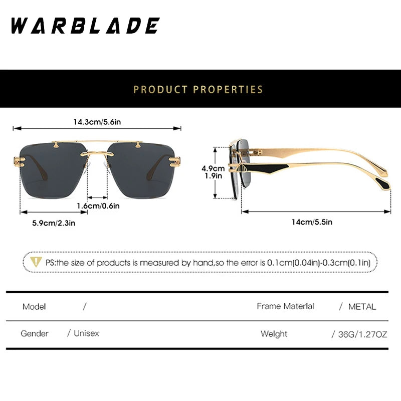 2025 INS Popular Rimless Pilot Sunglasses Men Women Square Shades Retro Brand Female Sun Glasses Vintage Fashion Oculos De Sol