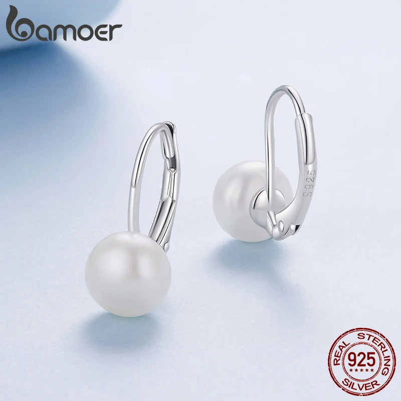 Bamoer Süßwasserperlen-Creolen, Statement-Ohrringe mit Klappverschluss, Huggies-Ohrringe für elegante Damen, 925er Sterlingsilber, feiner Schmuck