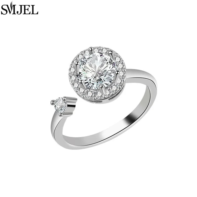 Korean Fashion Anxiety Fidget Spinner Rings for Women Crystal Rose Sunflower Butterfly Rotating Mood Ring Girls Wedding Jewelry