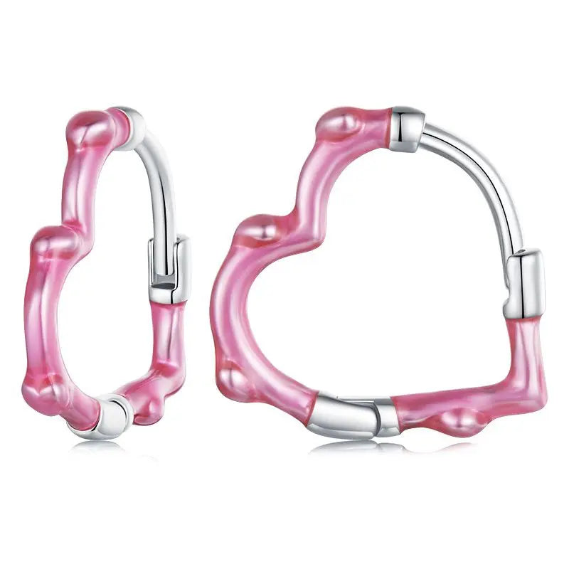 BAMOER 925 Sterling Silber Regenbogen Herz Creolen, leuchtende Farben, Piercing-Ohrringe, süßes Geschenk für Frauen, Teenager und Mädchen