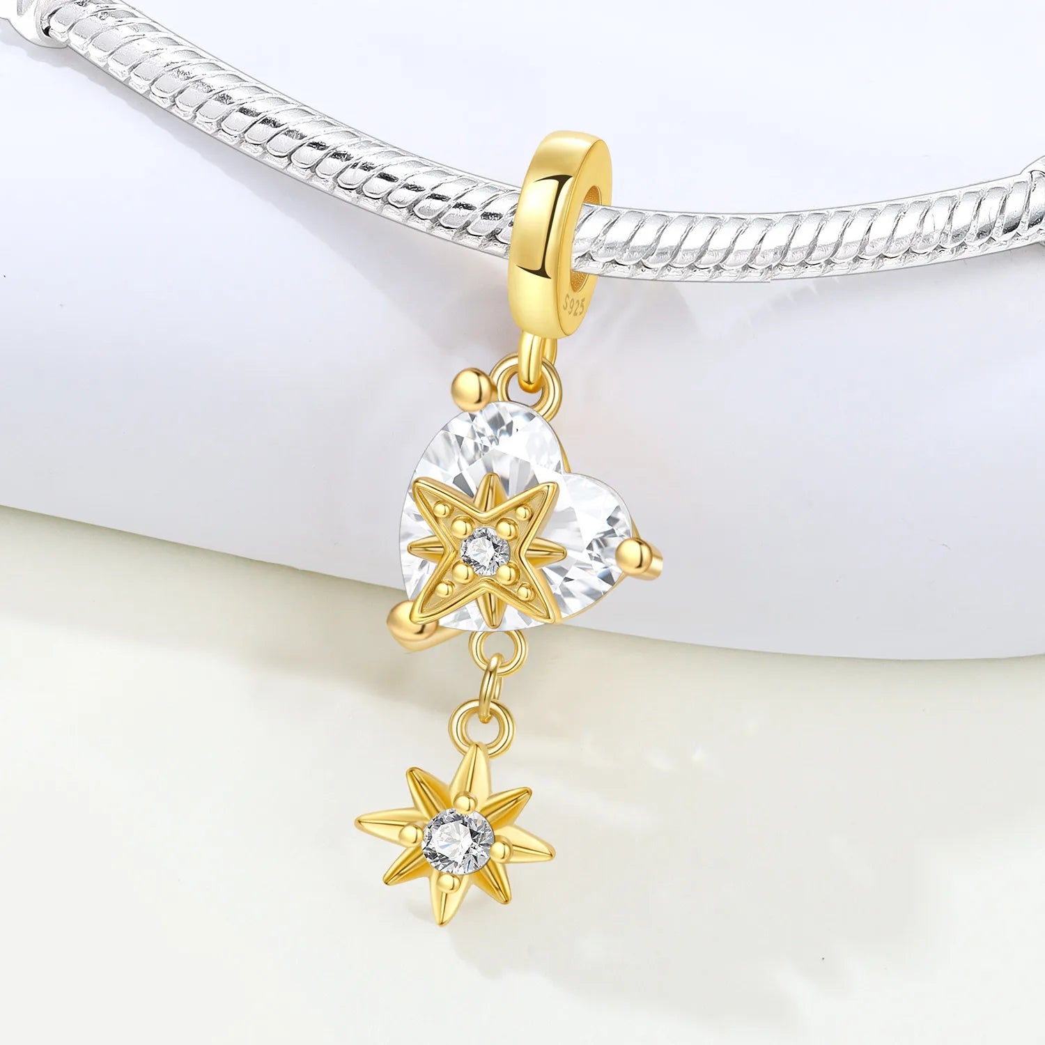 PANPOKI 925 Sterling Silver Heart Shaped Star Tassel Beads Original Pendants Bracelet Charm Jewelry Party DIY Trendy Gifts