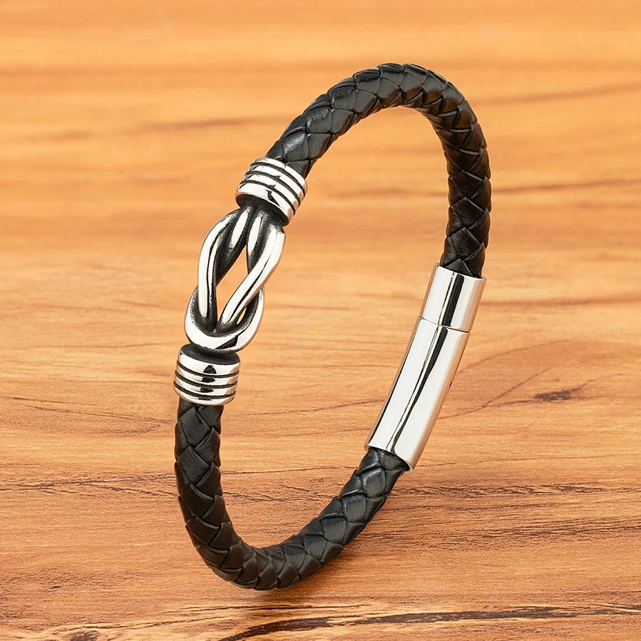 TYO Minimalist Sport Style Men Stainless Steel Woven Genuine Leather Bracelet Toggle-Clasps Design Fashion Bangle Birthday Gift - Madeinsea©
