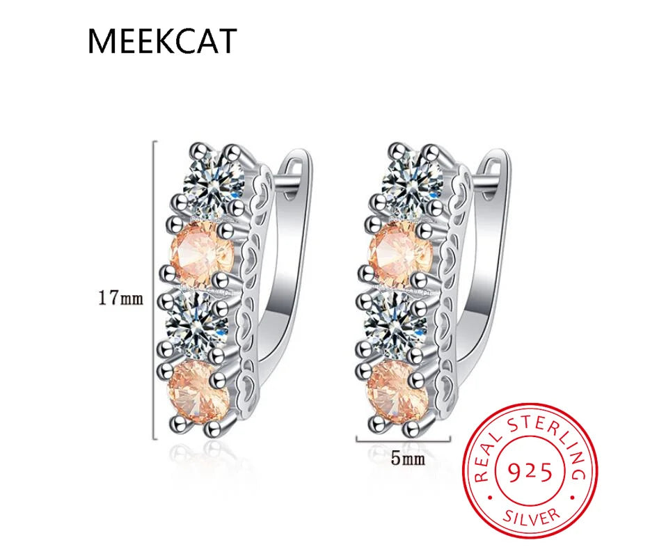 Round Natural Yellow Citrine 925 Sterling Silver U Shape Hoop Earrings for Women Statement Fashion Gemstone Jewelry Gift