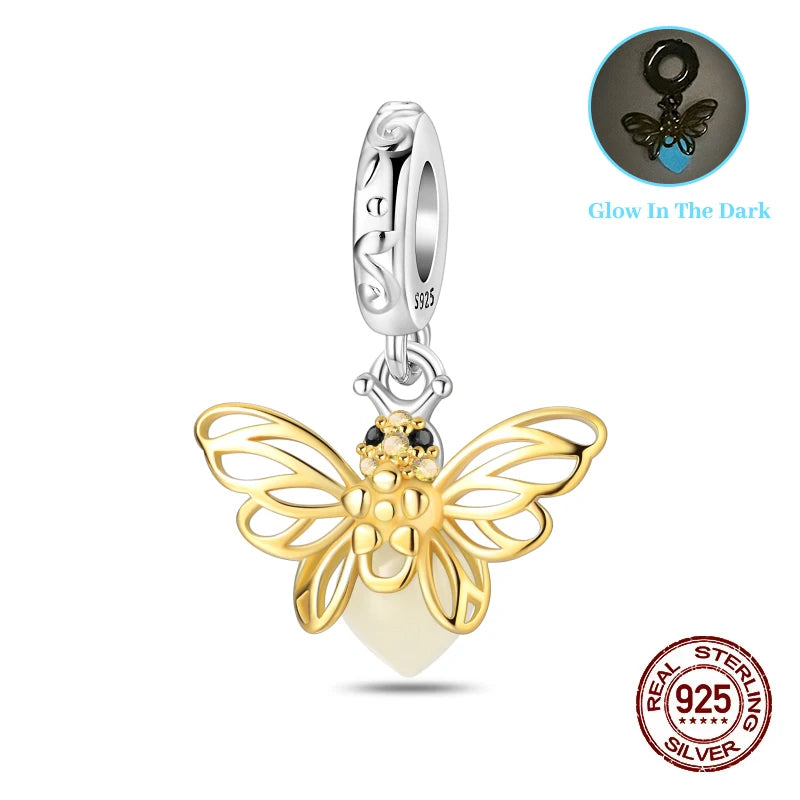 Classic 925 Sterling Silver Beads Luminous Firefly Star Chameleon Charms Pendants Fit Original Bracelet DIY Jewelry For Woman