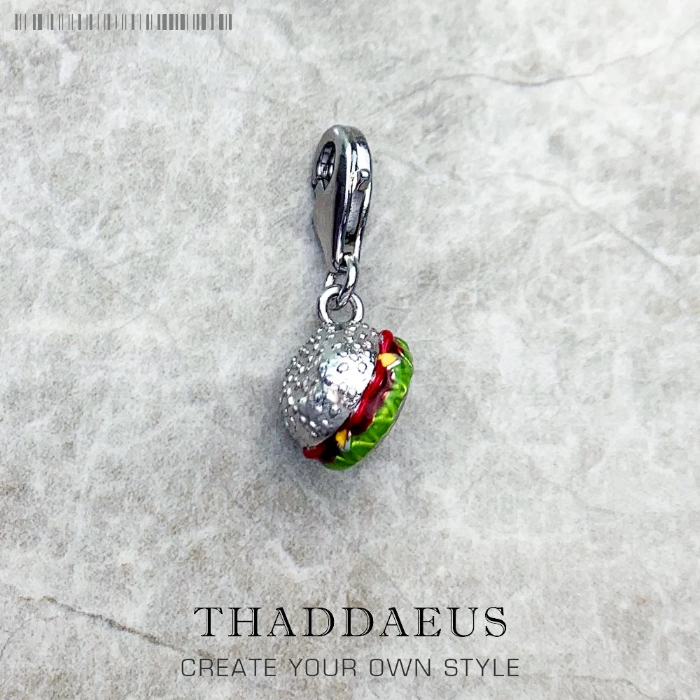 Cheeseburger Hamburger Charm Pendants Pure 925 Sterling Silver Fast Food Fans Gift For Women Men Jewelry - Madeinsea©