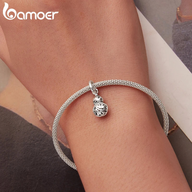Bamoer Anhänger aus 925er Sterlingsilber in Form eines Glückskürbisses mit Schmetterlingsmotiv und Kristallzuckerperlen für Damen – DIY-Armband-Schmuckzubehör