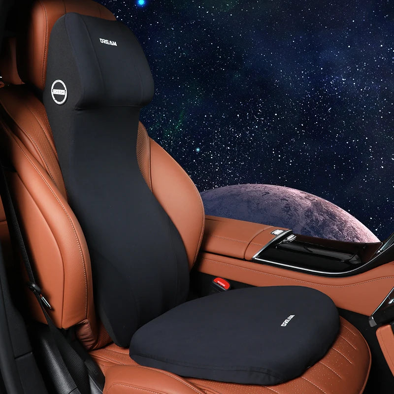 Car Leather Headrest Lumbar Support Memory Foam Car Rest Neck Pillow Back Cushion Seat Waist Supports Car Interior Accessories - Madeinsea©