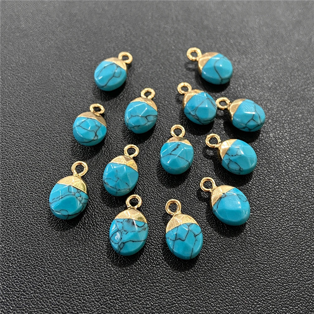 6x10mm Natural Faceted Oval Shape Stone Pendant Chalcedony Quartz Howlite Charms For Jewelry Making DIY Earring Accessories 5Pcs