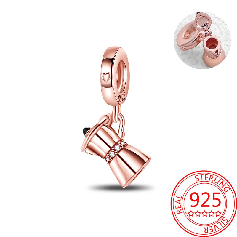 925 Sterling Silver Real Rose Gold Pink Octopus Summer Turtle Heart Dangle Charm Fit Original Bracelet Necklaces Bracelet Girl