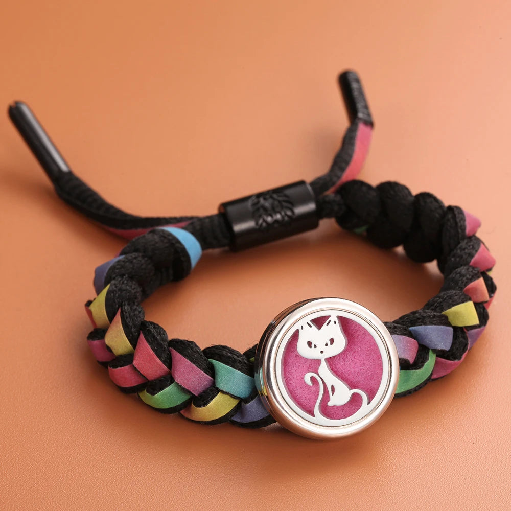 Colorful Braided Leather Aromatherapy Bracelet Bangle Tree of Life Essential Oil Diffuser Perfume Locket Bracelet Aroma Jewelry
