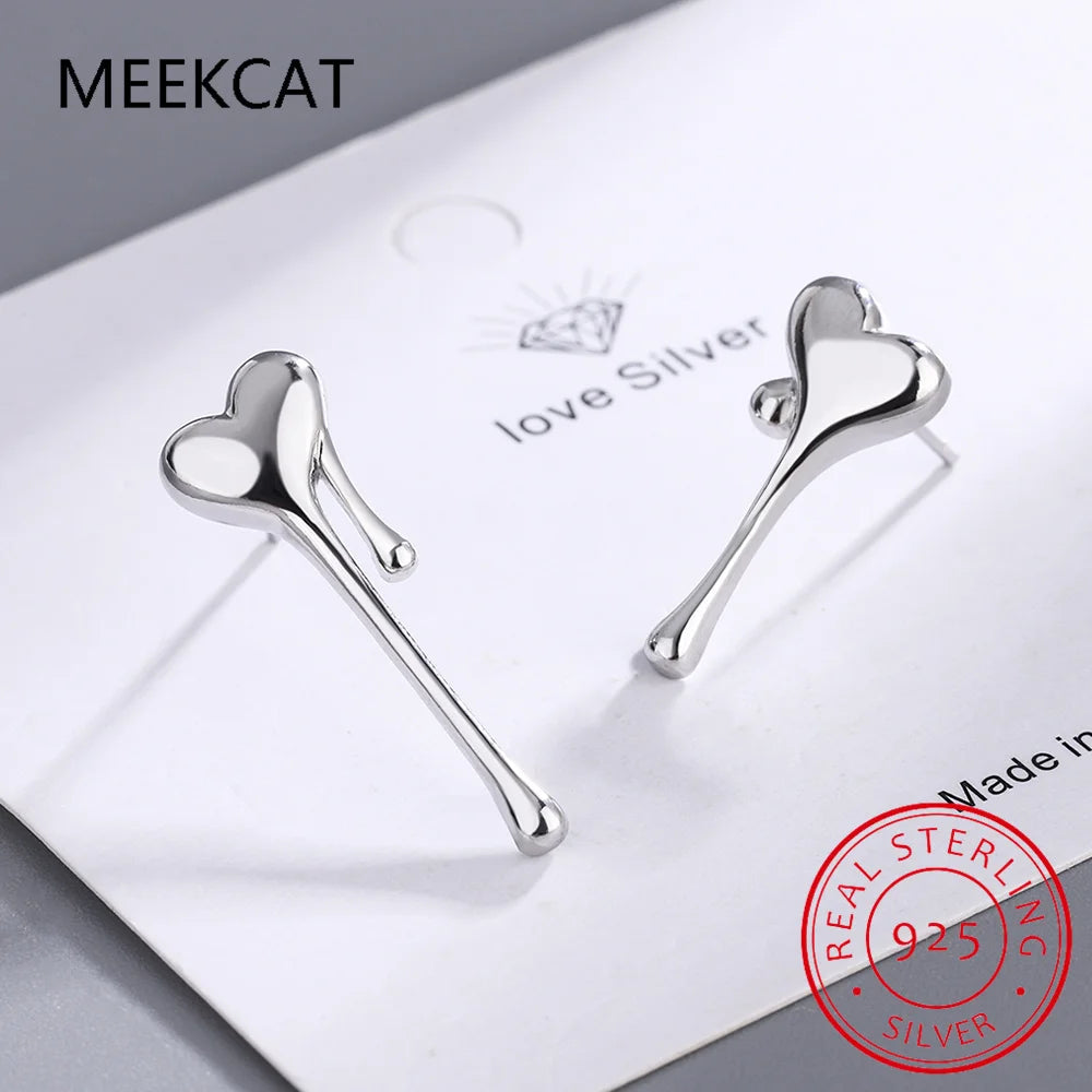925 Sterling Silver Fashion Asymmetric Romantic Heart Stud Earring For Women Wedding Party Fine Jewelry Brincos de Prata DA2324