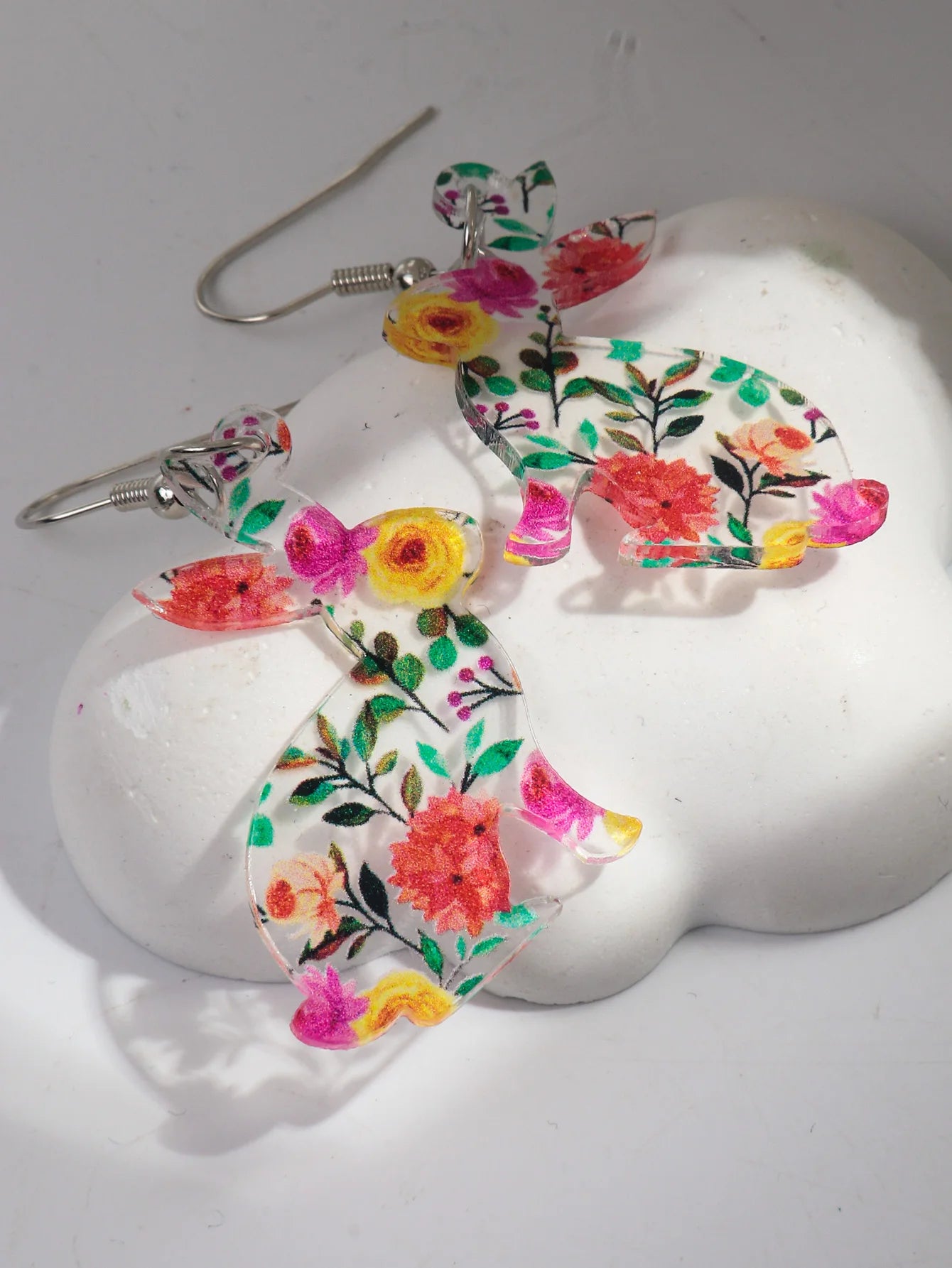Easter Colorful Transparent Rabbit Pendant Earrings for Women Girls Lovely Animal Rabbit Print Drop Earrings Jewelry Party Gifts