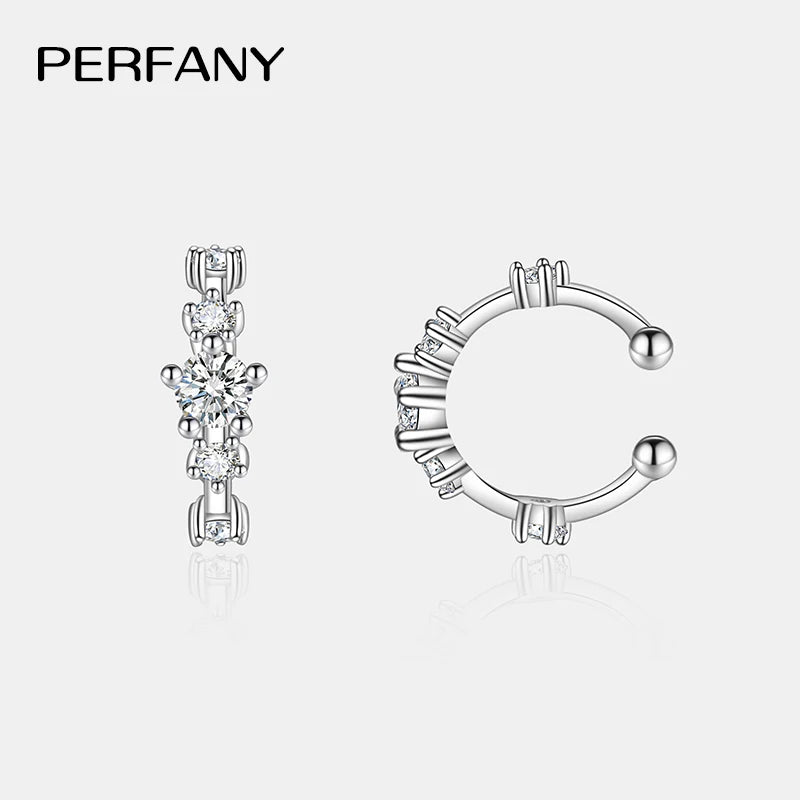 PERFANY 0.64CT All Moissanite Clip Earrings Women's 100% Pure Silver Minimalist Design Laboratory Diamond Hip Hop Party Jewelry