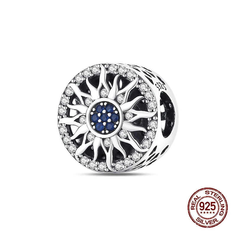 New 925 Sterling Silver Sun Sunflower Solar System Charms Beads Fit 3mm 925 Original Bracelet Fine DIY Jewelry Birthday Gift