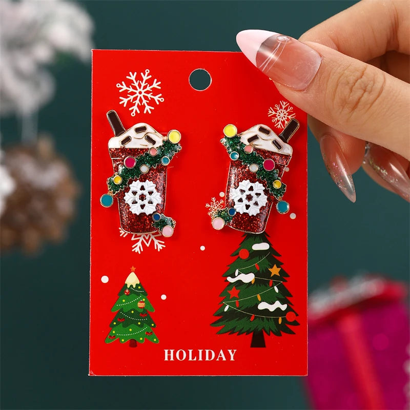 Christmas Drop Earrings For Women Shiny Rhinestone Santa Claus Xmas Tree Snowman Elk Snowflake Long Tassel Dangle Earring Gifts