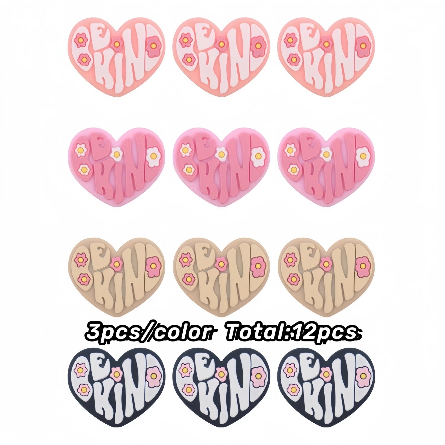 Lot de 5/8/12/16 perles en caoutchouc colorées en silicone avec motif de fleurs d'amour (Be King) pour la fabrication de bijoux et de loisirs créatifs