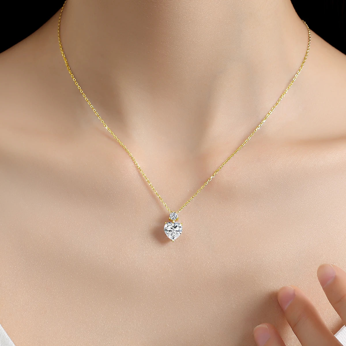 100% Real 14K Gold Filled Romantic Heart Moissanite Pendant Necklace Women AU585 K Gold Solitaire Drop Necklace Wedding Jewelry