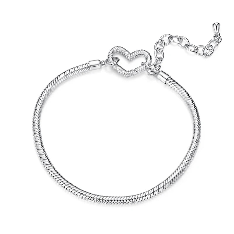WOSTU 925 Sterling Silver Adjustable Basic Heart Bangle Bracele Pet paw Hollow Charms Star Heart Beads Original DIY Jewelry Gift