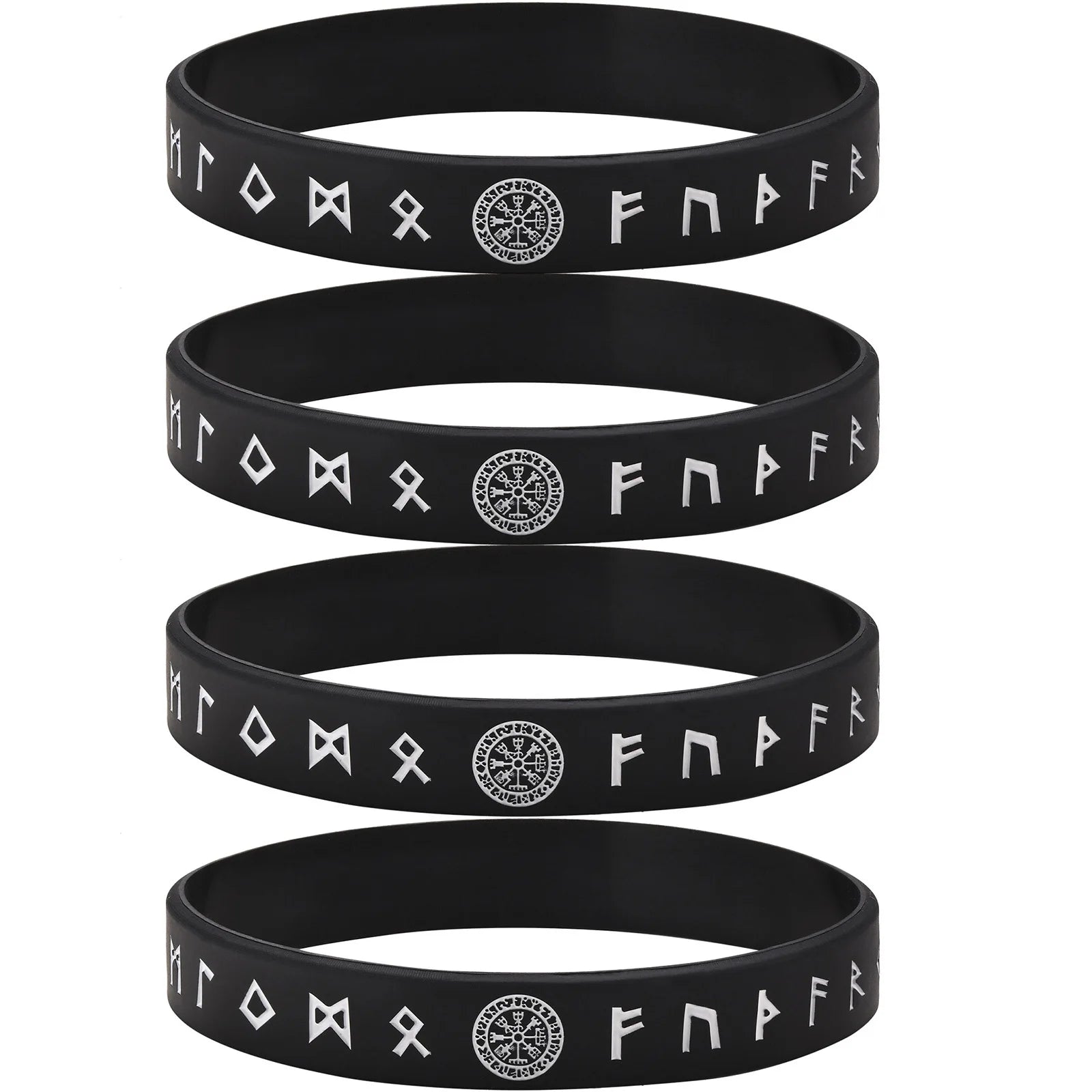 Vnox 12mm Silicone Bracelet for Men, Soft Rubber Silicone Wristband, Nordic Viking Compass Rune Almut Bangle Set