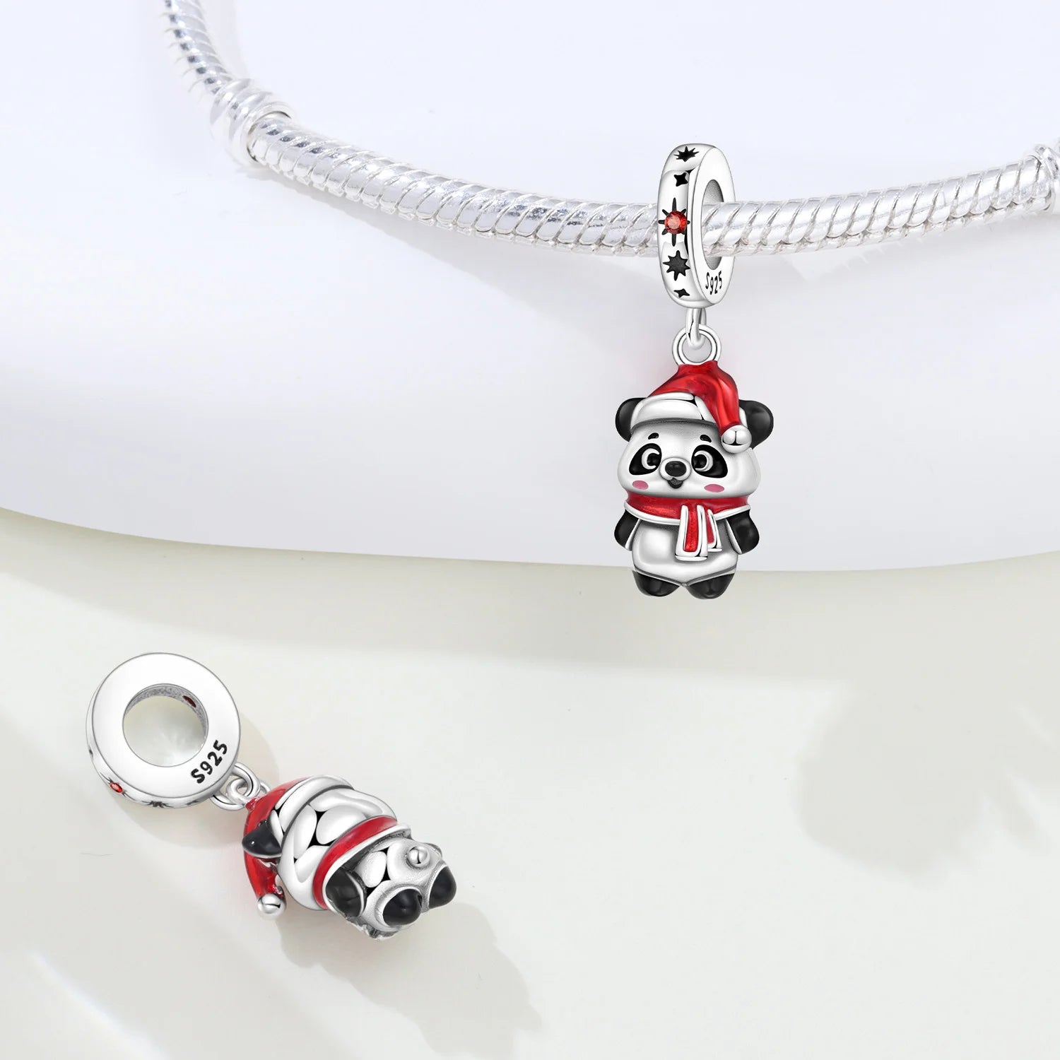 PANPOKI 925 Sterling Silver Christmas Panda Festival Beads Original Pendants Bracelet Charm Jewelry Party DIY Trendy Gifts
