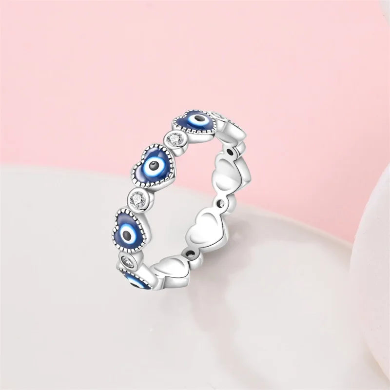New Rings 925 Silver Plated Vintage Auspicious Cloud Evil Eye Heart Shaped Cutout Rings For Couple Fine Jewelry Anniversary Gift