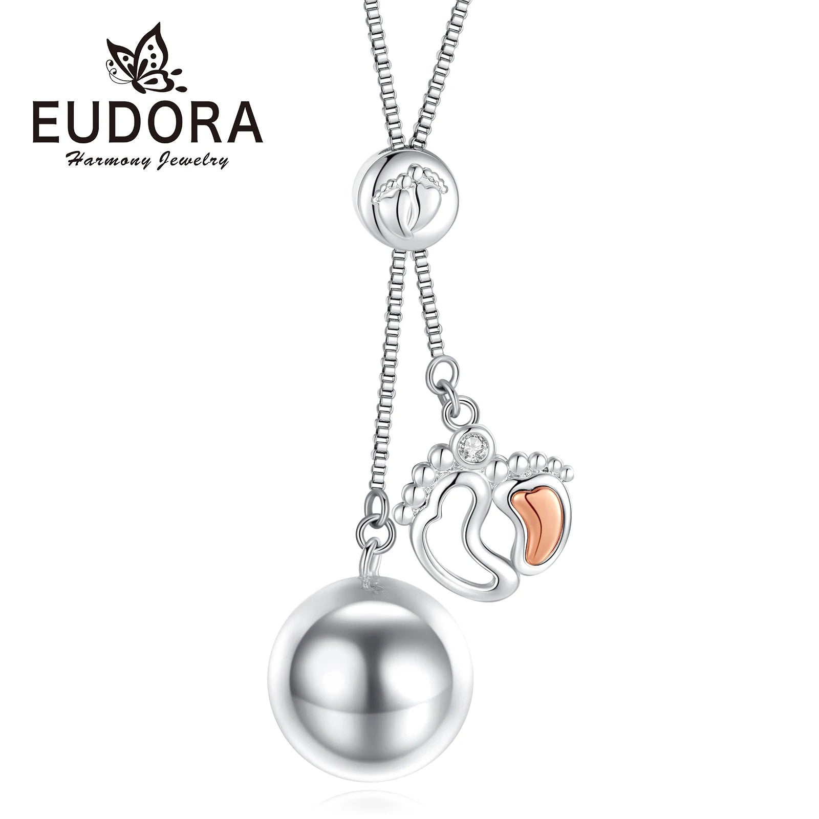 Eudora Bola de Grossesse Baby Footprint Pendant Harmony Ball Baby Chime Ball Angel Caller Necklace Maternity Jewelry Women Gift