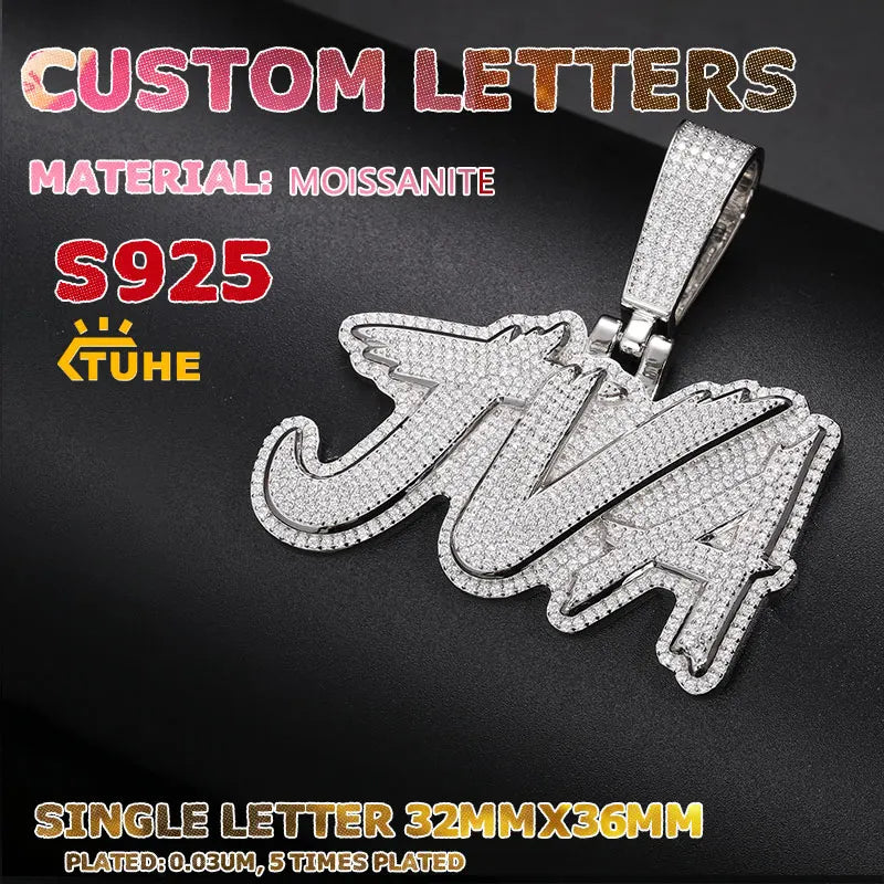 High Quality Unisex Styles Letter Pendant Silver 925 Moissanite Iced Out Custom Name Necklace For Men Hip Hop Jewelry Gifts