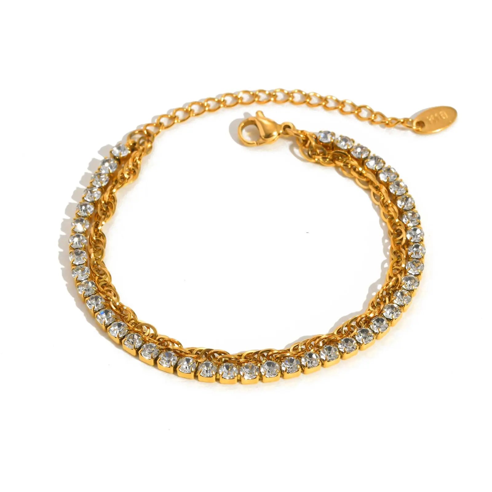 Vnox Stainless Steel Cubic Zirconia Chain Bracelet For Women Double Layer Twist Chain Charm Bracelet Luxury Jewelry Girls Gifts