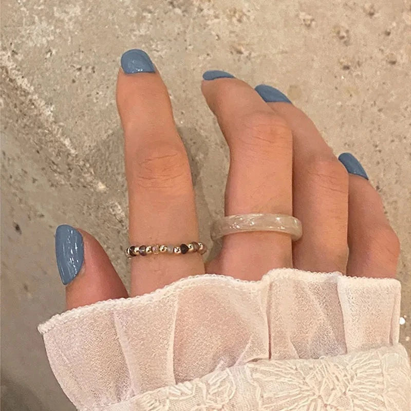 4Pcs Colorful Beads Resin Metal Irregular Lines Rings for Women Retro Geometric Acrylic Bead Knuckle Joint Ring Set Jewelry Gift