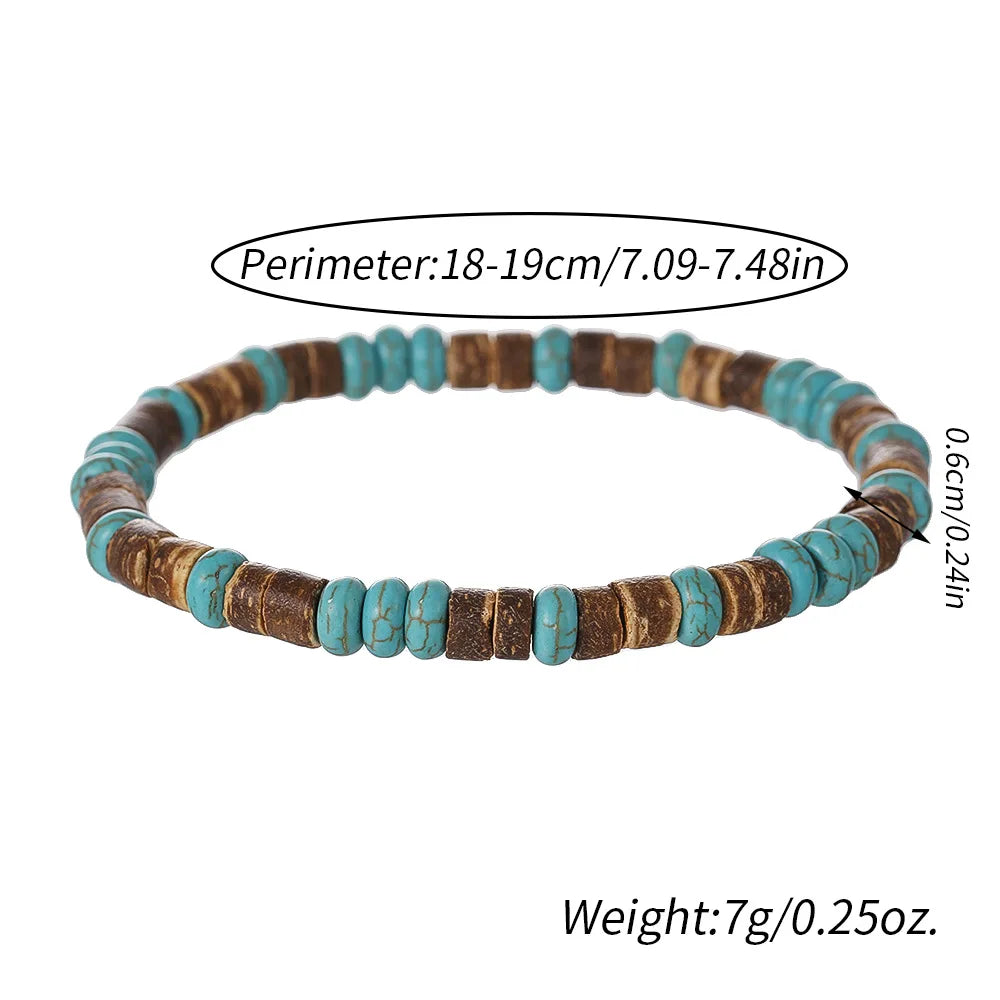 Coconut Wood Beaded Bracelet Eiastic Turquoise Stone Bead Bracelets for Men and Women Handmade Stacking Wooden Stretch Bracelets