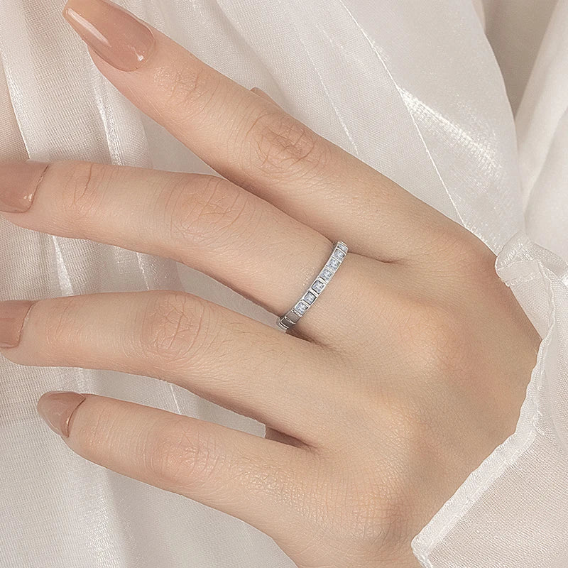 PERFANY All Moissanite Ring for Women S925 Pure Silver Small Ice Cube Design Laboratory Diamond Fashion Wedding Jewelry