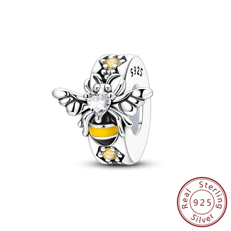 Charms 100% 925 Sterling Silver Flowers Colorful Zircon Silicone Spacer Beads Fit 3mm 925 Original Bracelets Fine DIY Jewelry