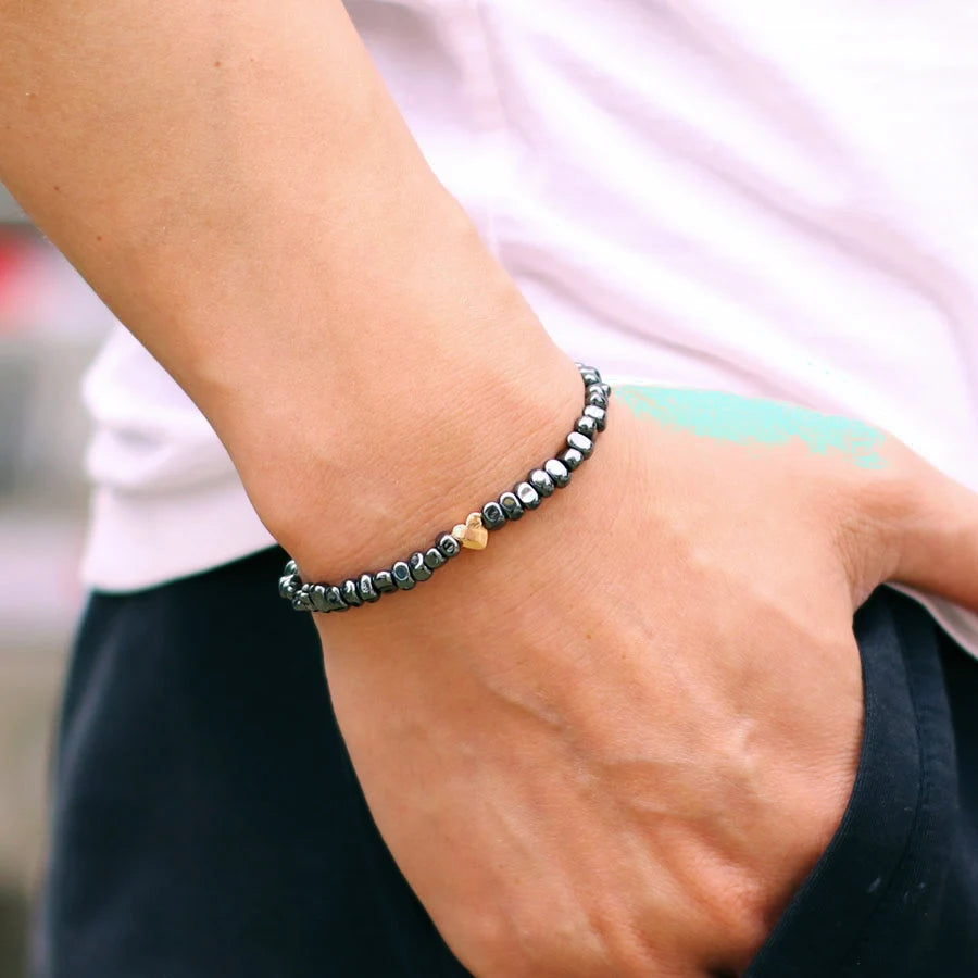 2024 Simple Style Heart Bracelet Unisex Irregular Hematite Healing Braclet Gifts For Lover Gemstone Stretch Beaded Braslet Joias