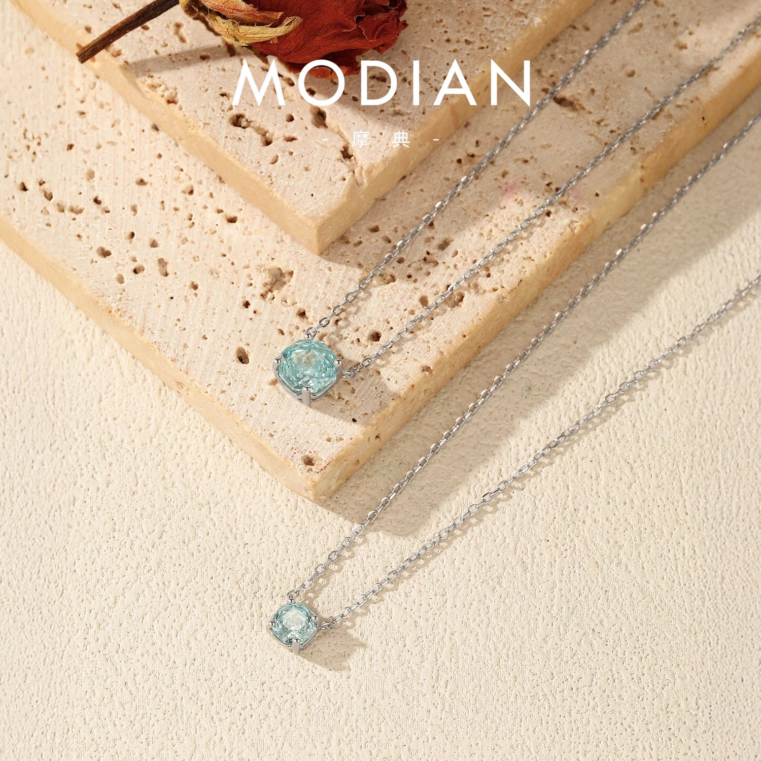 MODIAN 925 Sterling Silver Charming Octagon Sea Blue Rose Cut CZ Pendant Necklace For Women Hypoallergenic Jewelry Gifts